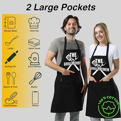 TOSHEX Kitchen Apron Cotton Waterdrop Resistant Adjustable Button Women Men | Premium Cotton Cooking Apron with Pocket, Gift, Black GRILLFATHER - color: Black - the Grillfather