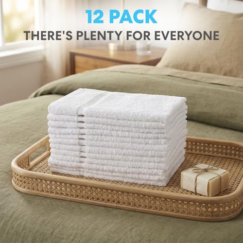 Simpli-Magic Cotton Hand Towels 16"x27" (12 Pack) – Soft Towels for Bathroom, Kitchen, Salon & Gym (White) - color: White, size: 16 in x 27 in
