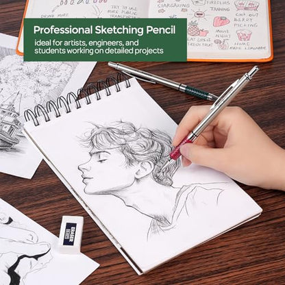 Nicpro 2.0 mm Mechanical Pencils Set, 4PCS Metal Mechanical Drawing Pencil | 108 Color & Black (HB 2B) Lead Refill, Non Slip Grips, Art Mechanical Pencil for School Writing, Artist Drawing Sketching