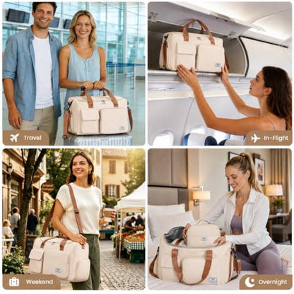 FIORETTO Women's Gym Duffle Bag with Shoes Compartment, 30L Capacity, Ideal for Travel, Gym, Sports, Duffel, Weekender - color: Beige& Brown, style: Gym Bag With Toiletry Bag