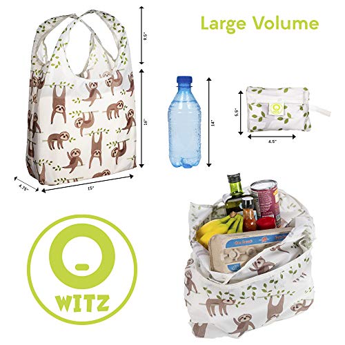 O-WITZ Reusable Grocery Bags | Vibrant Tote Bag For Groceries, Gym, Office Supplies, Beach Gear, Toys & More | Washable Design | Large Handles For Maximum Convenience | Folds Into A Small Pouch, Sloth - color: Sloth