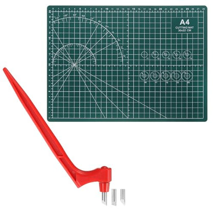 HARFINGTON Craft Cutting Tools 15/30/45 Degree Blades 360 Degree Rotating Blade Stainless Steel Cutter Pen Knife with Mat for DIY Crafts Stencils Scrapbooks, Red - color: Red