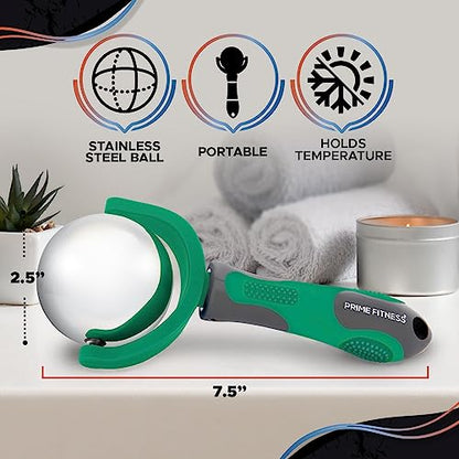 PRIME Fitness Cold Massage Roller Ball | Cold Therapy | Ice Roller Ball with Handle | cryo Stick | Relieve Muscle Pain (Green) - color: Green