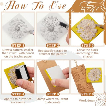 Frienda 24 Pcs 2" x 2" Rubber Carving Block Printmaking Stamp, White Yellow | Easy to Carve, for Printmaking, Stamp Making, DIY Crafting, Scrapbook, Painting, Soft Linoleum for Beginners, Professionals - color: White Yellow