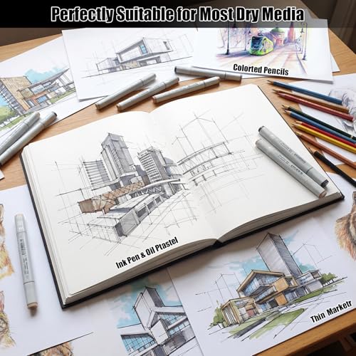 Hardcover Sketch Book 8.5 × 11 in, 180gsm, 80 Sheets, Black | Acid-Free Thick Paper, Marker And Pencil Friendly, Perforated Pages, Elastic Band, Back Pocket - size: 8.5×11 Inch (1 Pack)