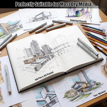 Hardcover Sketch Book 8.5 × 11 in, 180gsm, 80 Sheets, Black | Acid-Free Thick Paper, Marker And Pencil Friendly, Perforated Pages, Elastic Band, Back Pocket - size: 8.5×11 Inch (1 Pack)