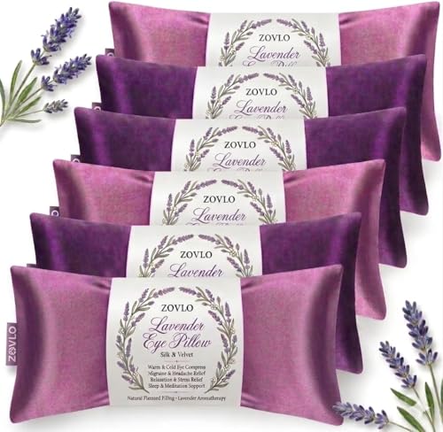 Lavender Eye Pillow for Relaxation, Yoga, Sleeping, Weighted Eye Mask Heated for Headache, Sinus, Dry Eye Relief, Moist Heat Eyes Compress, Meditation Accessories with Aromatherapy, Pack of 6