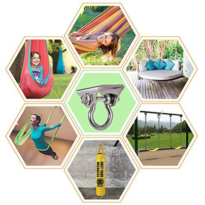 Set of 2 Heavy Duty 180° Swing Hangers, Stainless Steel Swing Hook for Ceiling Wooden Porch Swing Hanging kit Playground Gym Rope Boxing Bag Hammock Chair Yoga Swing Mount 1000 lb Capacity - style: 2 Pack
