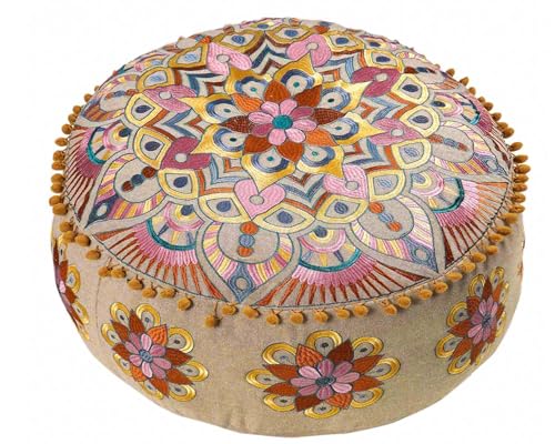 Modern Round Floor Cushion Cover Flower Room Décor Boho Furniture Round Floor Pillow Pouf Footstool Boho Chic Siting Area Stool Cushion Case Luxury Kids Room Décor Cotton 24x8 Unstuffed - color: Flower Blossom, style: Pouf Cover