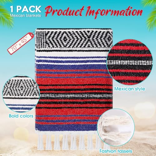 Oudain Mexican Blanket Woven Authentic Falsa Throw 45 x 70 Inch – Authentic Baja Serape Saddle Blanket Outdoor for Restorative Yoga, Beach, Picnic, Couch, Car Travel(Sunset Fiesta) - color: Sunset Fiesta