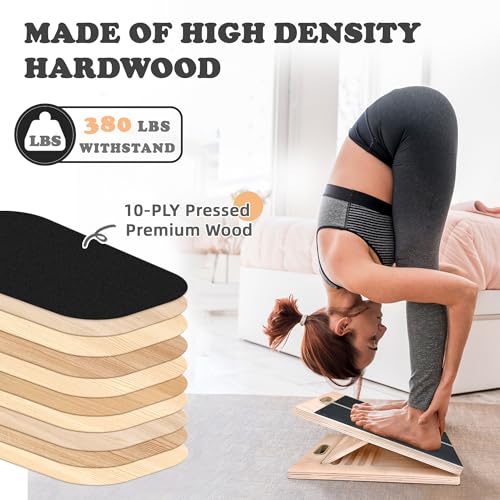 Slant Board for Calf Stretching, Adjustable Portable Wooden Calf Stretcher Incline Board, 380 lbs Weight Capacity Calf Stretch Wedge for Leg, Knees, Heel, Ankle & Stretching