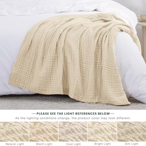 Love's cabin 100% Cotton Muslin Blanket, 6 Layer Lightweight Breathable Gauze Throw Blanket 50 x 60 Inches, Soft All Season Blanket for Couch, Bed, Sofa, Beige - color: Beige, size: Throw(50"x60")