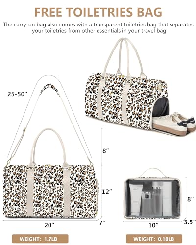Women Weekender Travel Duffle Bag: Travel Duffel Overnight Bags with Shoe Compartment Large Carry on Tote with Toiletry Bag Weekend Traveling Yoga Gym Hospital Bag for Women with Wet Pocket Leopard - color: 12-Leopard Print, size: Large
