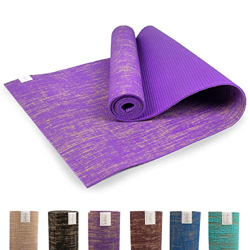 Myga Jute Yoga Mat, High Performance Vegan Floor Exercise Mat, Eco Friendly Biodegradable Yoga Mat with PVC Backing,72" x 24", 0.2" Thickness - color: Purple