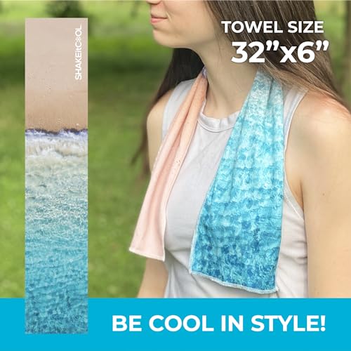 SHAKEitCOOL Original Cooling Towel – Be Cool in Style - Heat Relief, Soft, Lightweight, Sun Protection, Easy Clean - Perfect for Biking, Running, Yoga, Gym, Gardening - Beach - color: Beach