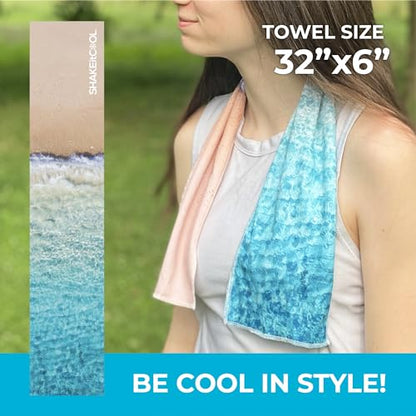 SHAKEitCOOL Original Cooling Towel – Be Cool in Style - Heat Relief, Soft, Lightweight, Sun Protection, Easy Clean - Perfect for Biking, Running, Yoga, Gym, Gardening - Beach - color: Beach