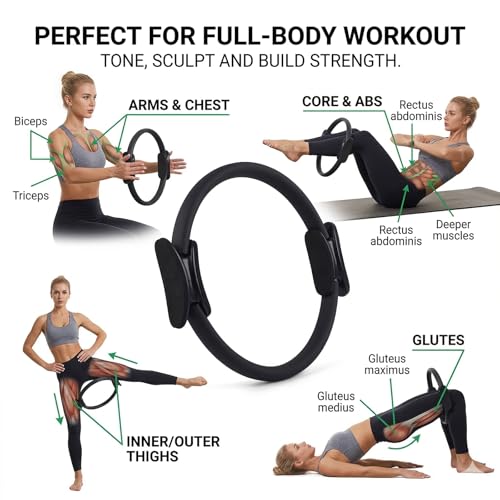 12 Pack Pilates Accessories for Women, 15 Inch Pilates Ring Magic Circle for Home Gym Essentials, Yoga & Pilates Equipment for Beginners Ab Trainer and Butt, Core, Leg Workout Equipment.