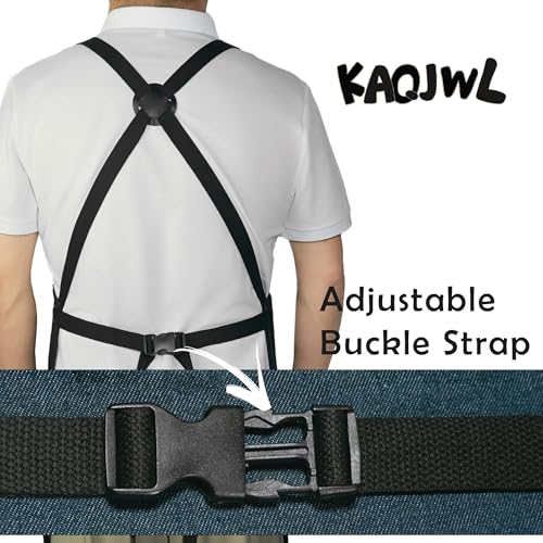 Professional Unisex Chef Apron – Cross-Back, Large Pockets, Water-Resistant Cotton Canvas - color: Navy Denim