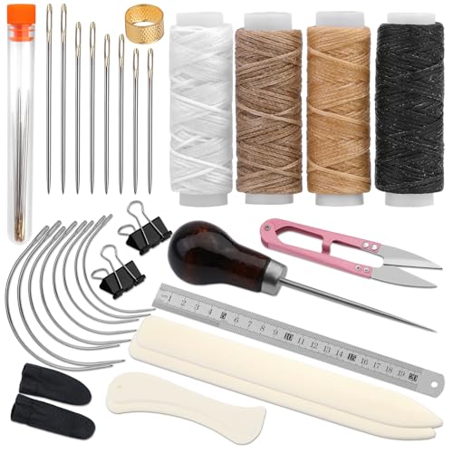 Book Binding Kits Bookbinding Kit Book Binding Materials Bone Folder Tool | 33 Pcs Paper Folding Tool Book Binding Supplies with Sewing Needle Waxed Thread Steel Ruler Awl for Bookbinding - color: 33 Pcs Style B