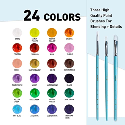 HIMI Gouache Paints set with 3 Paint Brushes, 24 Colors, 30g, Jelly Cup Design, Non Toxic Paint for Canvas and Paper, Art Supplies for Professionals (Ice Blue Case) - color: Ice Blue