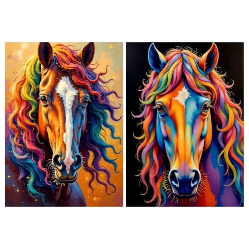 YOYA 2 Pack 5D Horse Diamond Art Kits for Adults 12x16 Inch | Full Drill Diamond Painting Kits, Animals Theme, Round Drill, HD Canvas, Fun, Relax, Gem Art for Home Wall Decor, Gifts - color: Horse 035