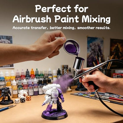 Professional Model Hobby Paint Mixing Palette Set – 12 Stainless Steel Paint Trays, 10pcs 3ml Pipette Eyedroppers, 2 Silicone Mats & Metal Paint Stirrers for Airbrush Kits, DIY Art & Hobby Painting