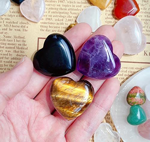 QINJIEJIE 3 PCS 1.2" Large Heart Crystal Amethyst Obsidian Tigers Eye Stone - color: YD - 1.2" Large -3PCS