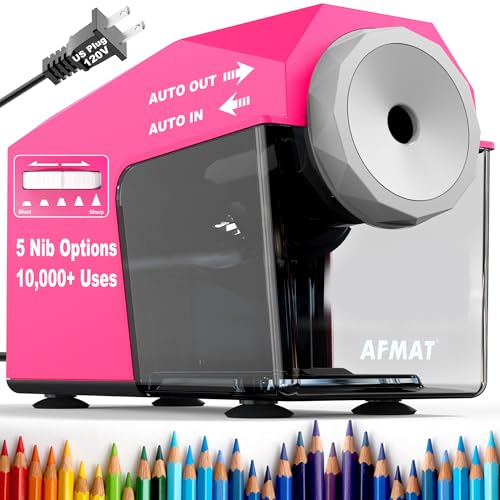 AFMAT Electric Pencil Sharpener, Fast & Hands-Free, 10K+ Uses, 5 Nibs, Fully Automatic Pencil Sharpener for Classroom, Heavy Duty Sharpeners for No.2/Jumbo/Colored Pencils (6.5-10.5mm) US Plug(120V) - color: Rose Red