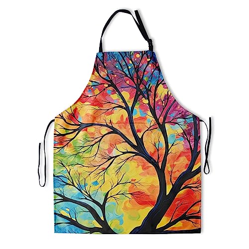 Artist Painting Apron with 2 Pockets Painters Art Aprons Gifts for Women Men - color: Colorful Leaf Tree Paint