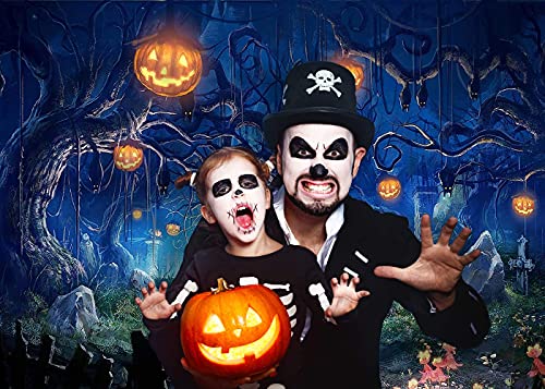 Halloween Theme Backdrop Forest Scary Scene Pumpkin Photography Background Horror Moon Night Scary Cemetery Banner Halloween Party Decoration Photo Booth Props 9X6FT TP272A - size: 9X6FT