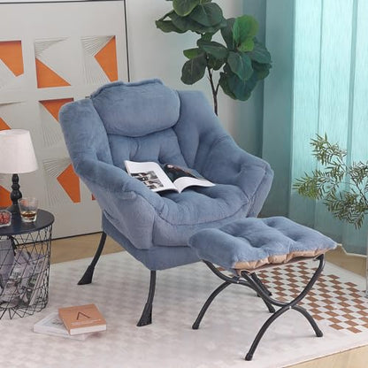 Tiita Lazy Chair with Ottoman, Comfy Reading Accent Chair, Plush Light Blue - color: Plush-light Blue