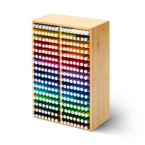 MEEDEN Bamboo Marker Organizer for Desk: Wooden Storage Holds 126 Markers | Art Supply Storage Desktop Holder with 32 Compartments for Alcohol Markers, Pens, Pencils, Brushes, Stationary - style: Holds 224 Markers