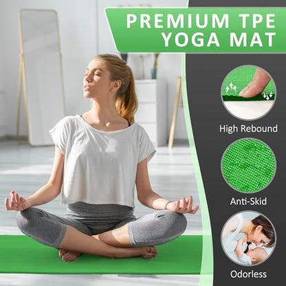 Fitvids All Purpose Thick High Density No Tear Exercise Yoga Mat with Strap & Lightweight Features for Indoor & Outdoor Use - color: Green