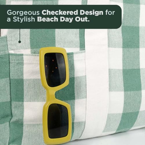 Folkulture Beach Tote Bags For Women, Beach Must Haves 2026-18x15 Inch | Waterproof,Sandproof, Large Tote Bags for Women, Swimming Pool, Beach Essentials, Simple Modern Pool Bag, Bolsos Para Mujeres - color: Forest Green - Checkered