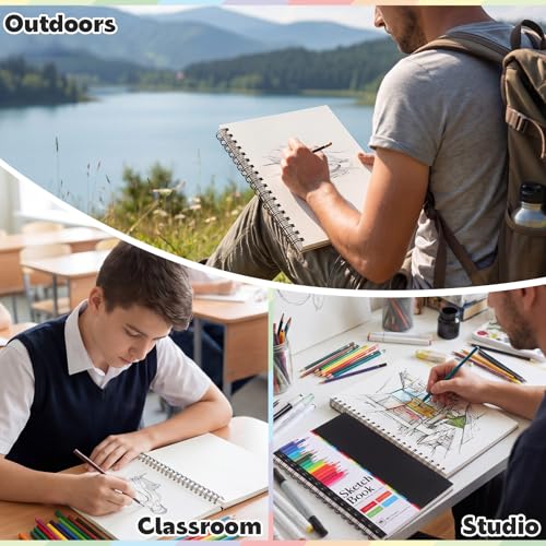 5.5" x 8.5" Mini Sketch Book 2 Pack, Spiral Bound, 100Gsm Paper | 50 Sheets Each, Acid-Free Paper, Top Spiral, Lays Flat, Clean Tear-Out Pages, For Kids Students Beginners - size: 5.5x8.5