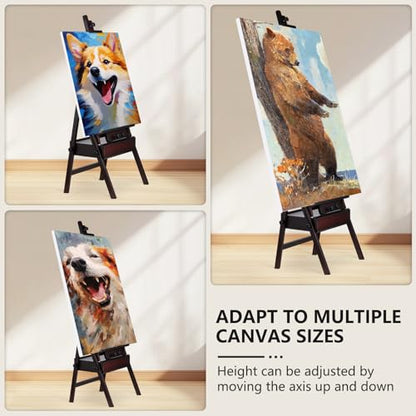 Beech Wood H-Frame Painting Easel with Storage Drawer, Walnut | Heavy-duty Studio Easel, Adjustable Height & Angle Floor Easel Stand, Holds 30"-48" Canvas, Foldable Artist Easel for Adults - color: Walnut
