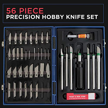TCP Global® Deluxe Cutting Knife SET with Case Similar to Exacto - 56 Piece Precision Hobby Knife Set