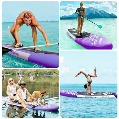 FBSPORT 11' Premium Stand Up Paddle Board, Yoga Board with SUP Accessories & Carry Bag | Wide Stance, Surf Control, Non-Slip Deck, Leash, Paddle and Pump for Youth & Adult - color: Purple