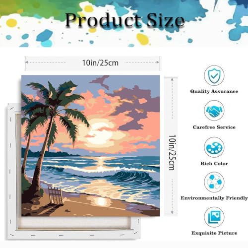 Paint by Numbers Kit for Adults,Beach DIY Paint by Number With Frame | Paint by Number for Beginner,Adult Paint by Number,HD Color Canvas,DIY Tool Kits,Stress Relief Craft,Great Gift,10X10 inch - color: MT6134