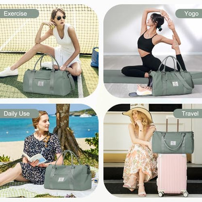 Gym Bag Womens with Shoes Compartment Travel Duffel Bag Dark Green - color: B5-Dark Green+Toiletry Bag