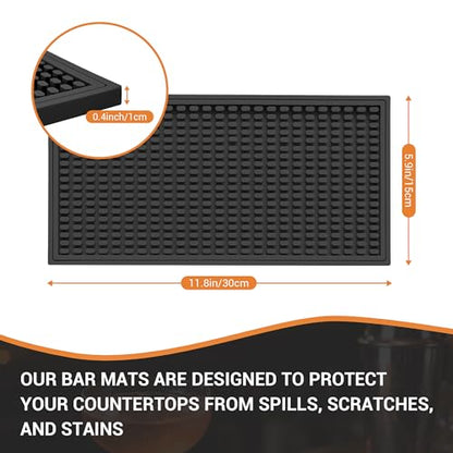 ZJWZLG Bar Mat 5.9"x11.8"(2Pcs) Non-Slip Rubber Bar Mat, Spill Proof & Flat Design,Easy to Clean Textured Surface for Home Bar,Coffee Station, Bartending - Protects Countertops & Glassware (Black). - color: Black, size: 6" x 12"
