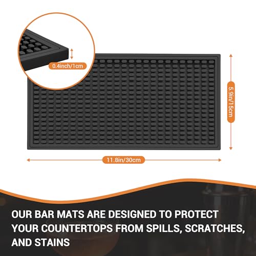 ZJWZLG Bar Mat 5.9"x11.8"(2Pcs) Non-Slip Rubber Bar Mat, Spill Proof & Flat Design,Easy to Clean Textured Surface for Home Bar,Coffee Station, Bartending - Protects Countertops & Glassware (Black). - color: Black, size: 6" x 12"