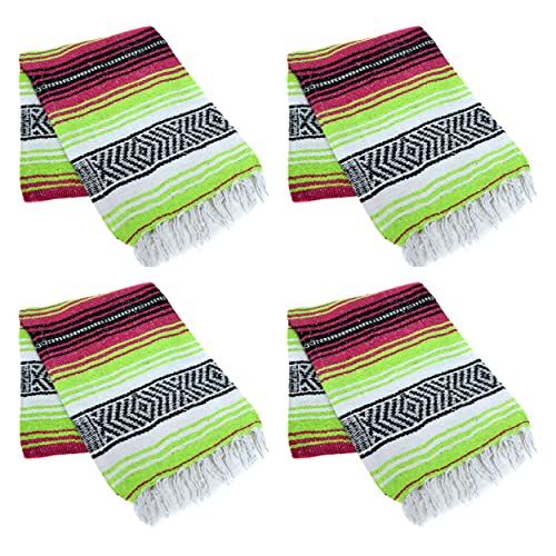 La Montana Bulk Falsa Mexican Blanket, 4 Pack, Hot Pink/Apple Green/White - color: Hot Pink/Apple Green/White