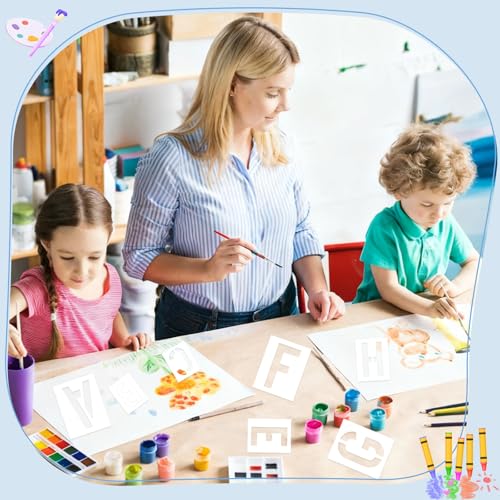 1/2/3/4 Inch Letter and Number Stencils, 144 Pcs Reusable Alphabet Number Templates, Plastic Alphabet Symbol Template Kit for Painting on Wall, Wood, Chalkboard, Door Porch
