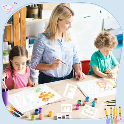 1/2/3/4 Inch Letter and Number Stencils, 144 Pcs Reusable Alphabet Number Templates, Plastic Alphabet Symbol Template Kit for Painting on Wall, Wood, Chalkboard, Door Porch