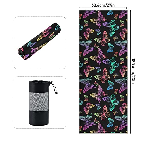 Yoga Mat Towel Colorful Butterfly, 73" x 27" - color: Colorful Butterfly
