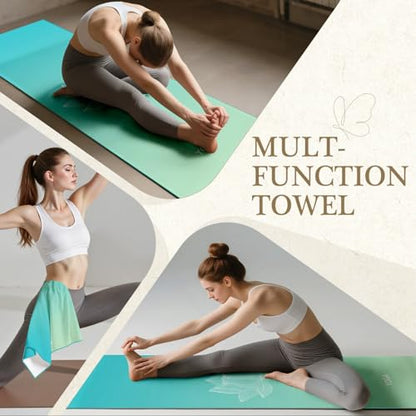Yoga Towel with Corner Pockets Non Slip Hot Yoga Towel 24" x72" for Hot Yoga, Pilates Fitness,Sweat,Bikram,Workout,Non Slip Sweat Absorbent Hot Yoga Towels (Gradient Blue)