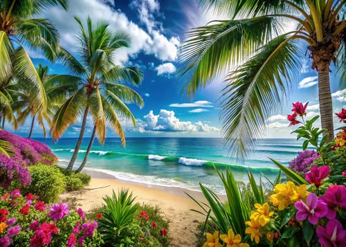 7x5ft Summer Hawaiian Beach Photography Backdrop Tropical Flower Palm Leaves Background for Luau Aloha Party Decoration Banner Photo Booths - size: 7x5ft