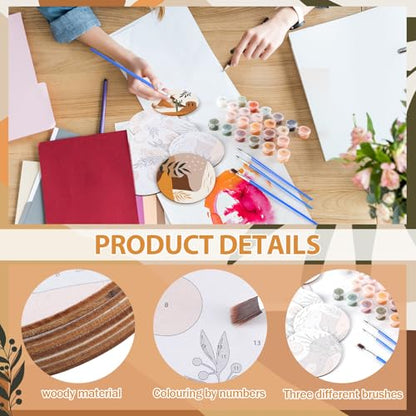 Reallnaive 8 Pcs Boho Paint by Numbers Kit for Adults Wooden Coasters | Mini Paint by Numbers, Tiny Cute Round Oil Painting Drink Coaster with Holder, for Small DIY Craft Birthday Gift - style: Boho