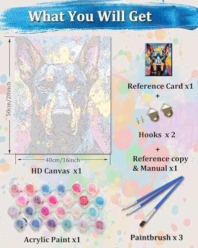TOCARE Doberman Pinscher Paint by Numbers Kit for Adults Beginner, Dog Paint by Number Canvas,Acrylic Adults' Paint-by-Number Kits for Dogs Lovers 16x20inch (Without Framed) - color: TC-OPC-363